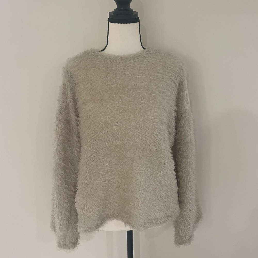 Zara Tan Crew Neck Sweater with Relaxed Fit and Soft Texture